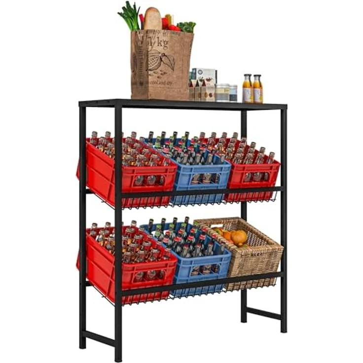 HOMCOM Getränkekistenregal für 6 Kisten, Freistehend Getränkeregal mit Verstellbar Regalhöhe, 3 Ebenen, Kistenregal mit Rutschschutz, 103 x 33 x 113,5 cm, Stahl, Schwarz – Bild 1