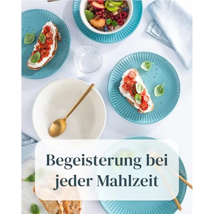 Steingut Geschirrset 12 Personen Hygge 48 tlg. TESTSIEGER, Traumhaftes Skandinavisches Steingut Geschirr Set, Schüssel- und Teller Set, Tafelservice 12 Personen, Geschirrsets Pure Living in Petrol – Bild 5