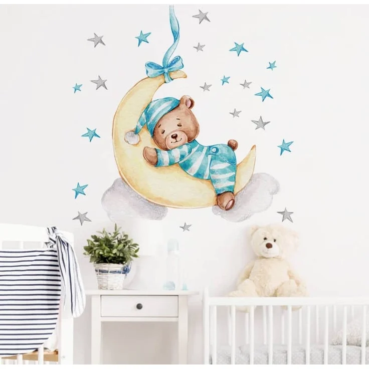 Montegoni Wandtattoo Wandtattoo Babybär auf dem Mond, 60 x 40 cm, Abziehbar, Hochwertiges Wandtattoo mit süßem Design – Bild 2