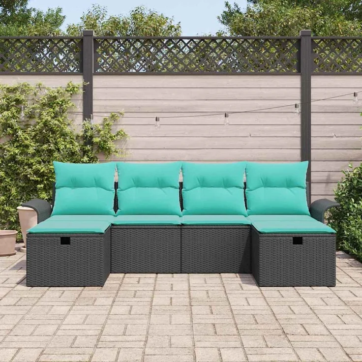vidaXL Garten-Sofa-Set mit Kissen 6 pcs Schwarz Poly Rattan 3360257 – Bild 3