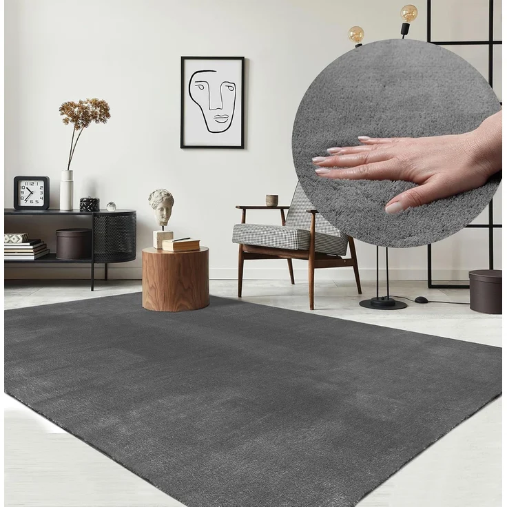 the carpet Relax Moderner Flauschiger Kurzflor Teppich, Anti-Rutsch Unterseite, Waschbar bis 30 Grad, Super Soft, Felloptik, Anthrazit, 240x340 cm – Bild 1