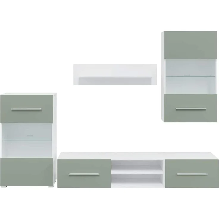 vidaXL 5-tlg. Wohnwand mit LED-Beleuchtung Olivgrün Holzwerkstoff 3324232 – Bild 4