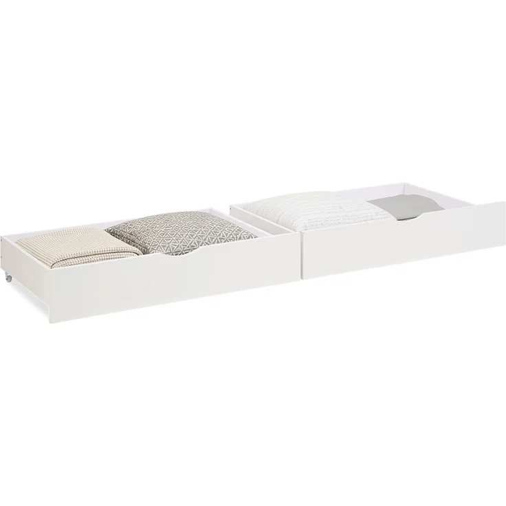 2 Schubläden Bett Bettkästen Auszug Aufbewahrung mit Rollen Holz Weiß Schubkästen – Bild 1