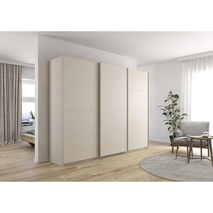 Rauch Möbel Kulmbach, Kleiderschrank mit Schwebetüren für Schlafzimmer, Kinderzimmer, Garderobe, Flur, 3-türig, mit Soft-Close-Funktion, Zubehör Premium, Farbe Beige, Breite 271 cm – Bild 2