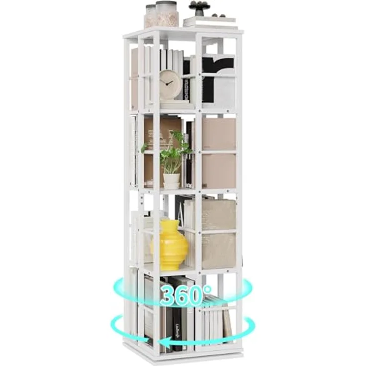 GarveeHome 5-Etagen-Drehregal Mit 360° Rotation | Schmaler Bücherturm Mit Metallschienen Für Wohnzimmer, Büro & Wohnung (40x40x137 cm)