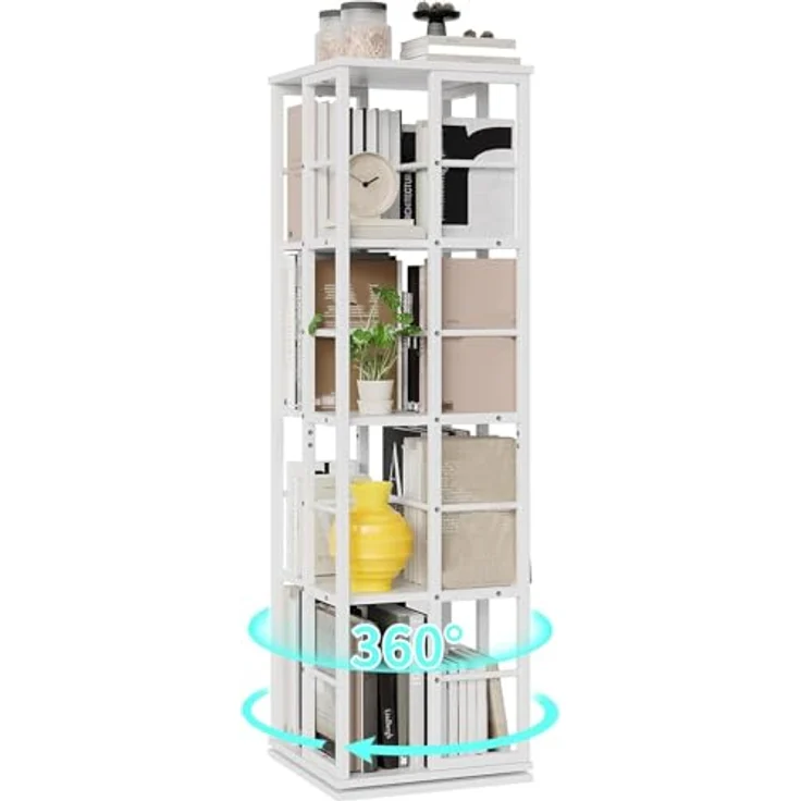 GarveeHome 5-Etagen-Drehregal Mit 360° Rotation | Schmaler Bücherturm Mit Metallschienen Für Wohnzimmer, Büro & Wohnung (40x40x137 cm) – Bild 1