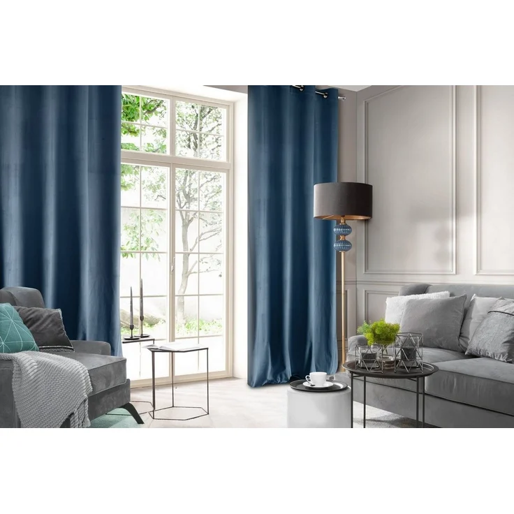 Design91 Samtvorhang, Ösen, Polyester blau, 140x250 cm – Bild 5