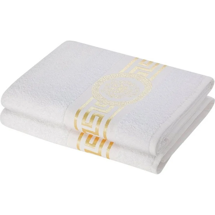 Belle Arti Handtücher 2er SET - Mäander Löwe Handtücher Weiß Gold 70x140 cm, (2-St) – Bild 1