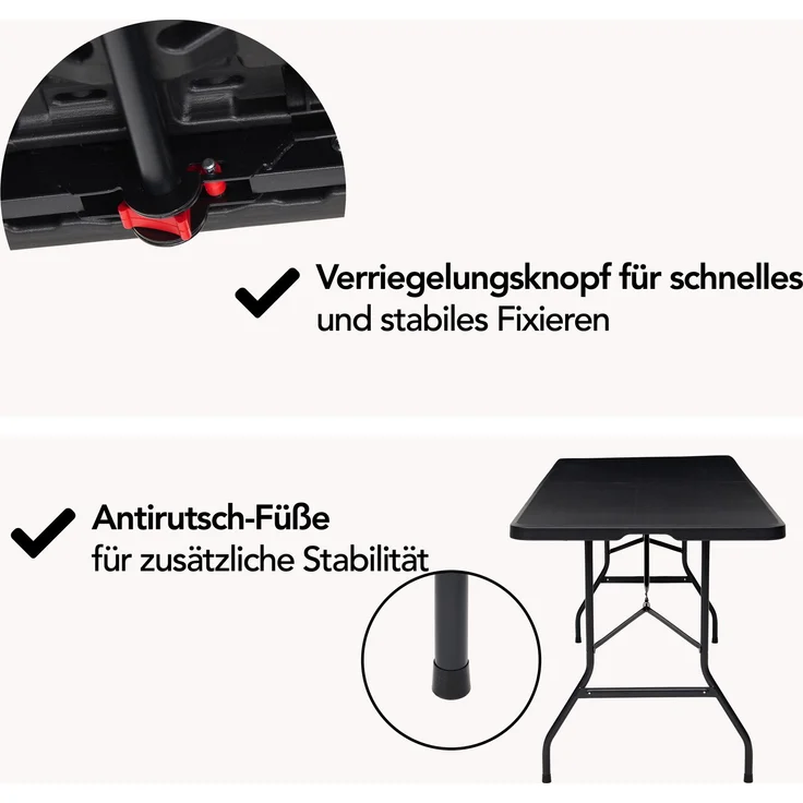 Brixy Klapptisch - Klapptisch - 180 x 70 x 74 cm - Campingtisch - Gartentisch - Tragbar - Schwarz – Bild 8