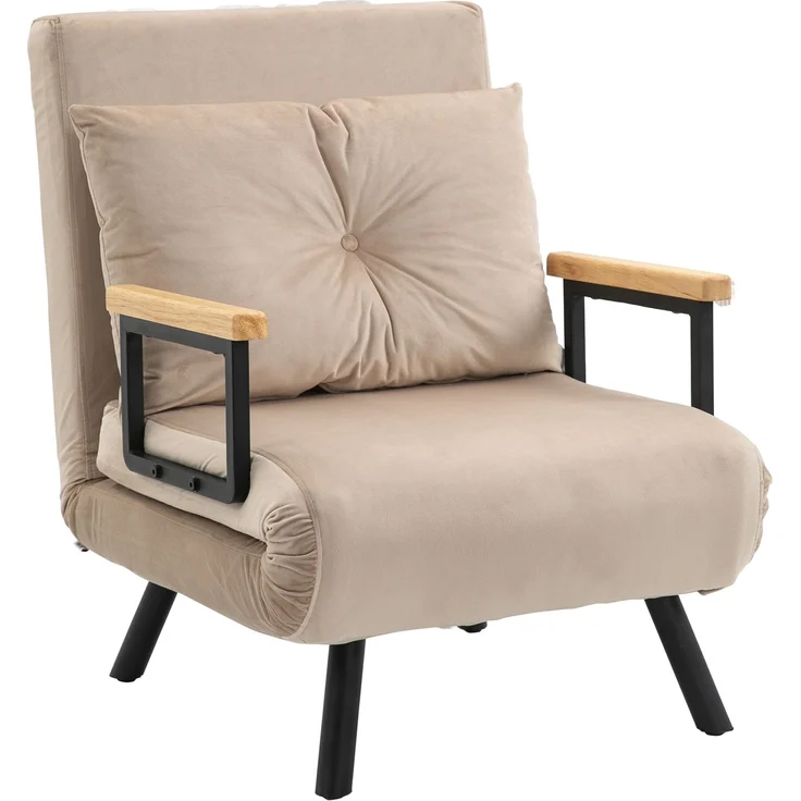 JARDJ 3-in-1-Schlafsofa mit 5-fach verstellbarer Rückenlehne, Armlehnen und Kissen aus Holz, Bezug in Samtoptik, beige – Bild 2