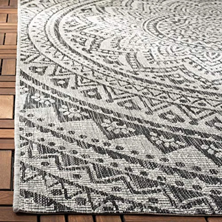 SAFAVIEH Zeitgenössische Teppich für Wohnzimmer, Esszimmer, Schlafzimmer - Courtyard Collection, Kurzer Flor, Hellgrau und Schwarz, 122 X 170 cm – Bild 5