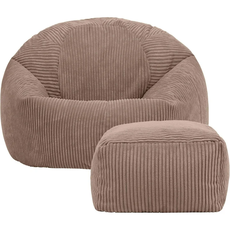 Icon Kingston Sitzsack mit Hocker Cord, Mokkabraun, Sitzsack Erwachsene mit Füllung, Bean Bag, Cord Sessel, Lounge Sessel, Lounge Stuhl, Schlafzimmer, Wohnzimmer, Wohnzimmer Möbel – Bild 5