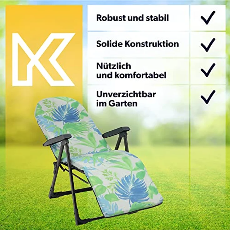Kadax Gartenliegestuhl, verstellbar, Grün, Blau, Grau, Metall, 58x150 cm, ideal für Garten und Terrasse – Bild 6