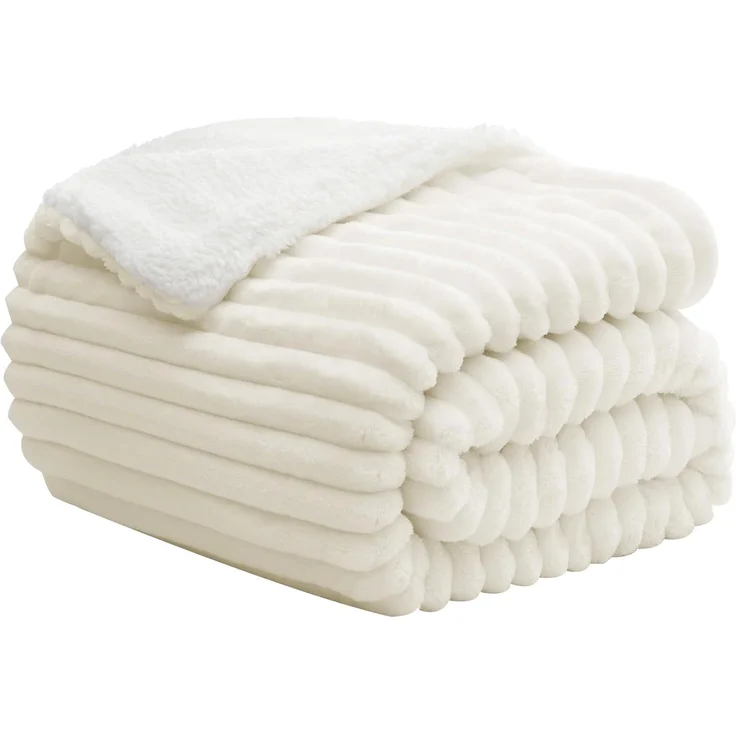 BEDELITE Kuscheldecke Flauschig Decke Klein - Dicke Sherpa Decken Cremeweiß 125x150 für Sofa, warme Cord Kuscheldecken Creme Weiss weiche Fleecedecke Wohndecke als Sofaüberwurf für Wohnzimmer