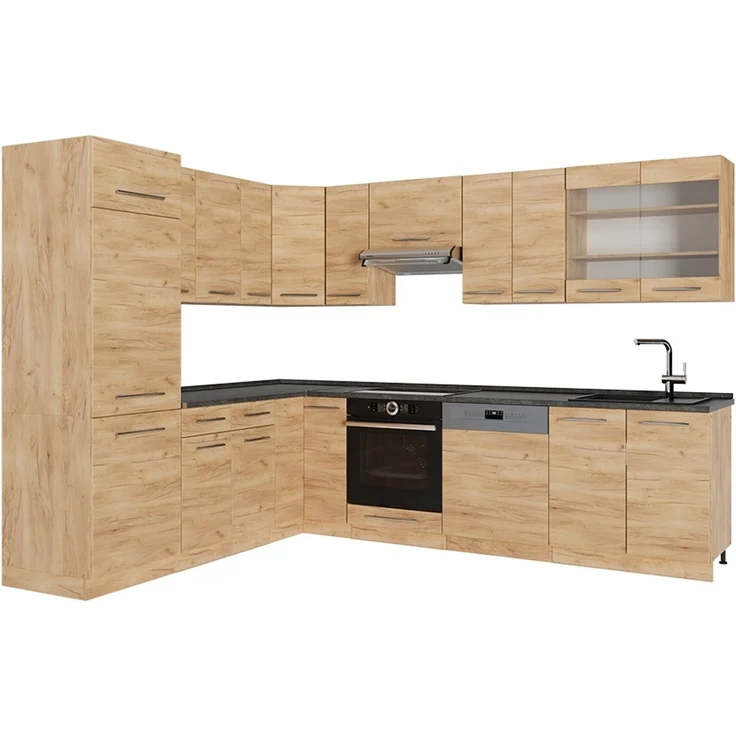 Eckküche Fame-Line Goldkraft Eiche/Goldkraft Eiche 287 x 227 cm, AP Anthrazit Vicco – Bild 1