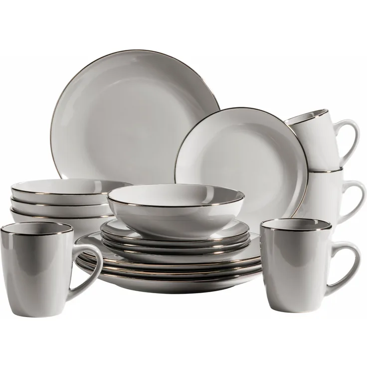 Mäser 931627 Kombiservice Metallic RIM für 4 Personen, Steinzeug, grau (1 Set, 16-teilig)