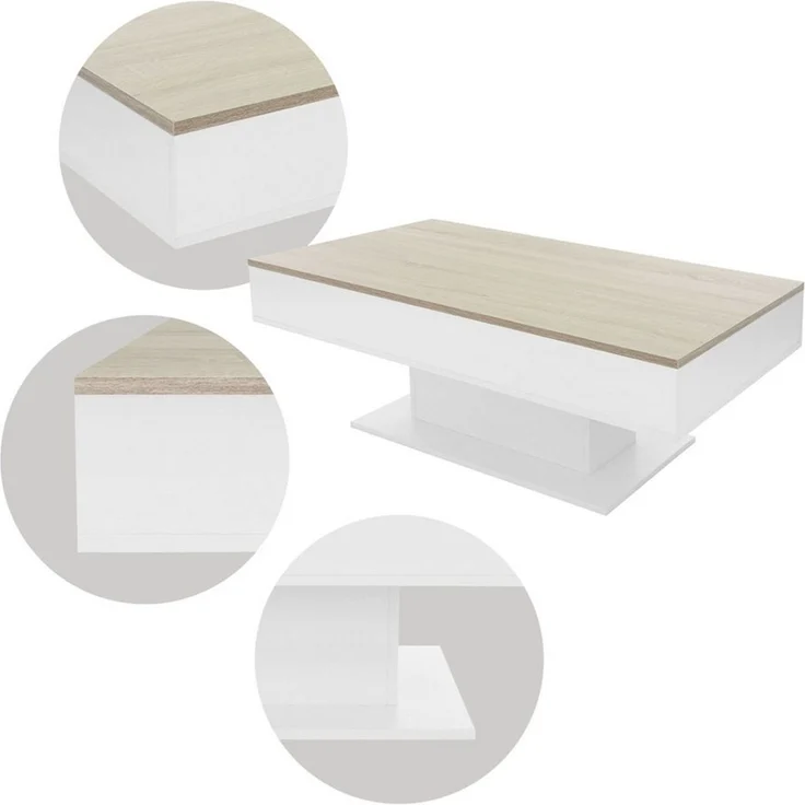 ML-DESIGN Couchtisch Couchtisch mit 2 Staufächern unter Schiebeplatte mit Truhefunktion, Sofatisch Eiche-Optik Weiß 110 x 60 x 40 cm Beistelltisch – Bild 3