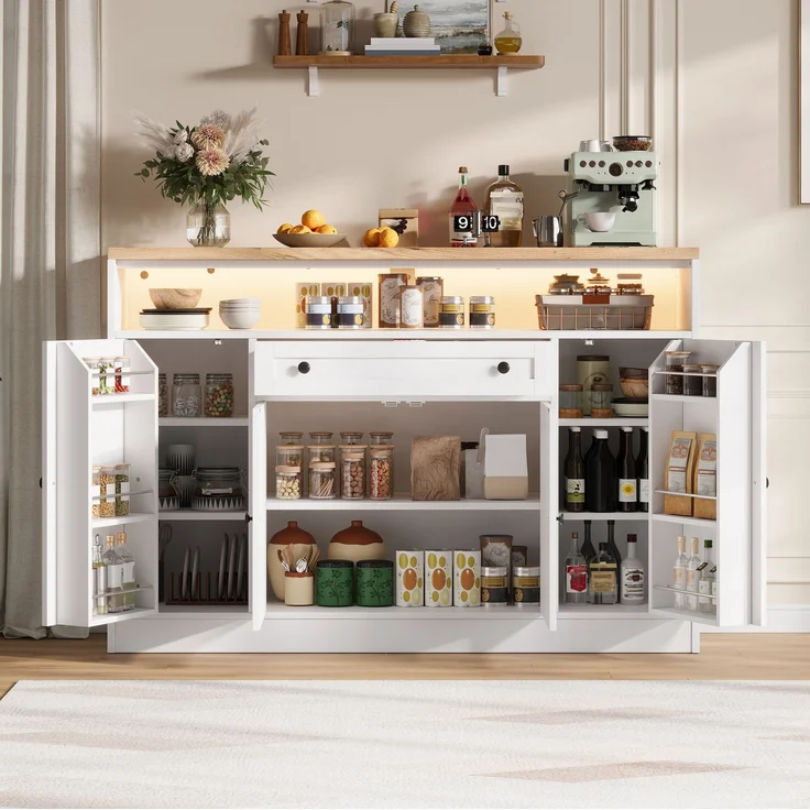 Sideboard 140 x 35 x 95 cm aus MDF mit RGB-LED-Beleuchtung und Schublade – Bild 1