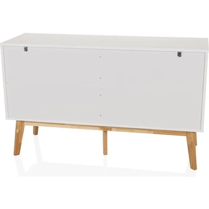 hjh LIVING Sideboard mit 2 Schubladen und 1 Tür TAROLO Kommode 120 x 40 x 72 cm Schrank im skandinavischen Stil Weiß, Fußgestell in Eiche – Bild 10