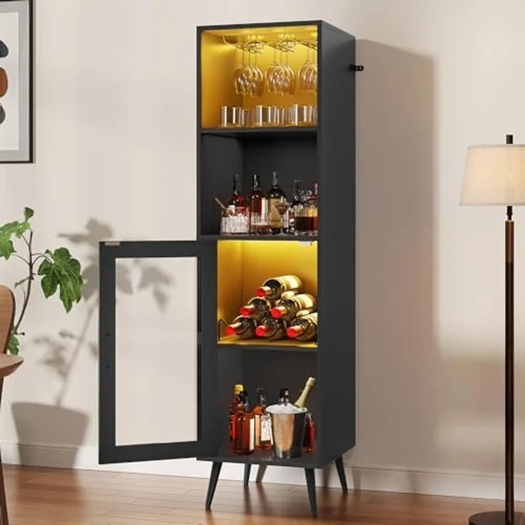 YITAHOME Barschrank mit verstellbaren LED-Lichtern, Kaffeebar mit Weinregal & Haken & Acryl-Türschrank, Küche Buffet Sideboard für Home Bar/Esszimmer/Wohnzimmer, Schwarz – Bild 2