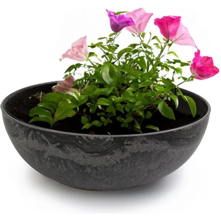 matches21 HOME & HOBBY Blumentopf Pflanzschale für draussen Dekoschale rund schwarz marmoriert 25 cm (1 St), Blumen-Schale als wetterfeste Friedhof-Schale Grab-Schmuck Grabschale – Bild 3