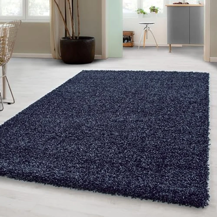 Carpetsale24 Shaggy Hochflor Teppich 60x110 cm Marineblau weich flauschig modern einfarbig Für Flur oder kleine Räume für Wohnzimmer Schlafzimmer Flur – Bild 1