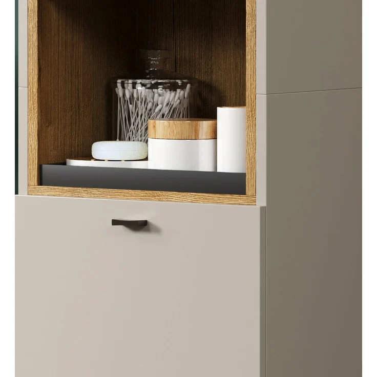 Badezimmer Hochschrank Sao Paulo in Sand und Eiche 40 x 186 cm – Bild 3