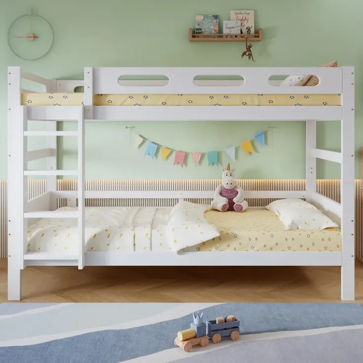 Etagenbett mit 2 Schlafgelegenheiten und Lattenrost, 90x200 cm, Kinderbett mit Rausfallschutz, umbaufähig zu 2 Einzelbetten, Holz