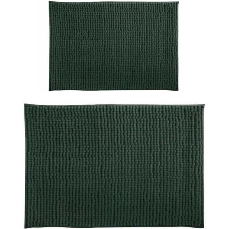 MSV Badteppich 2er Set Badvorleger Duschvorleger Chenille Hochflor Badematte 40x60 cm + 60x90 cm – Dunkelgrün