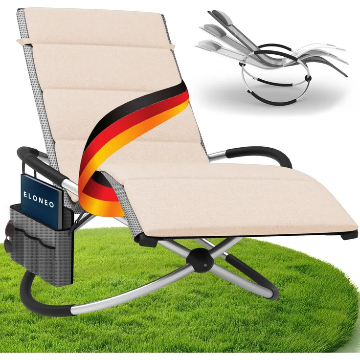 ELONEO Gartenliege Schaukelliege Outdoor mit Tasche, Relaxliege bis 180 kg Belastbarkeit, Schaukelsessel, Liegestuhl wetterfest, Sonnenliege für Garten & Balkon