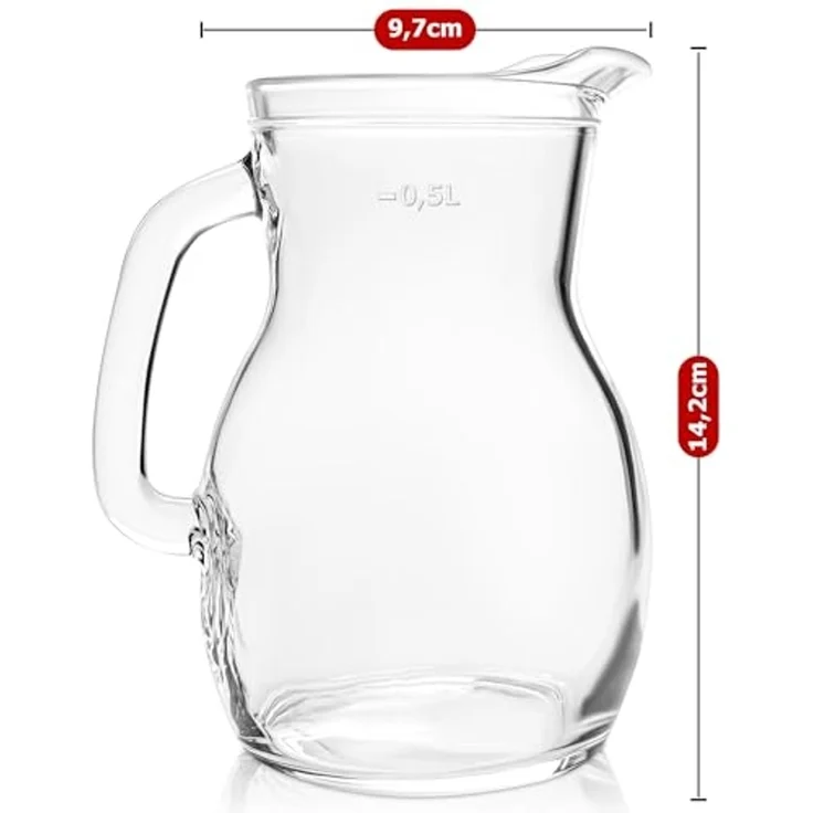 KONZEPT Wasserkrug Glaskrug Transparent Ergonomischer Griff, (2-tlg), Volumen: 1L, 500 ml, 250 ml. Set 1/2/3 Stk. – Bild 2