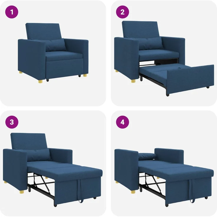 vidaXL Ausziehbare Schlafcouch Einzel Blau 90 x 165 x 87 cm Stoff 42002692 – Bild 8