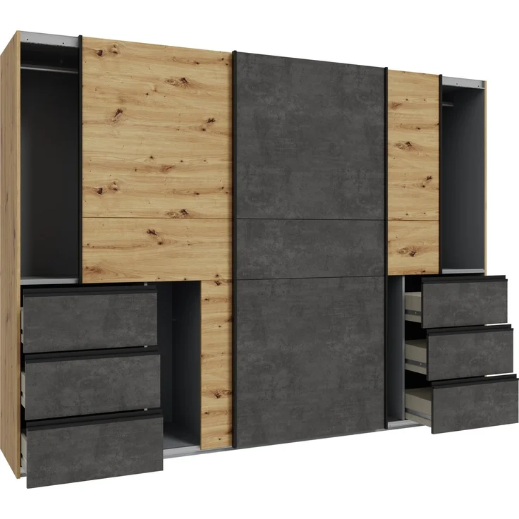 FORTE Schwebetürenschrank Schwebetürenschrank, Stauraum, 6 Schubkästen, erhältlich in 2 Dekoren – Bild 3