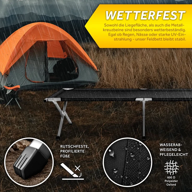 TRESKO XXL Campingbett Feldbett 190 x 64 x 44 cm Metallrohr - Belastbarkeit bis 150kg Schwarz – Bild 6