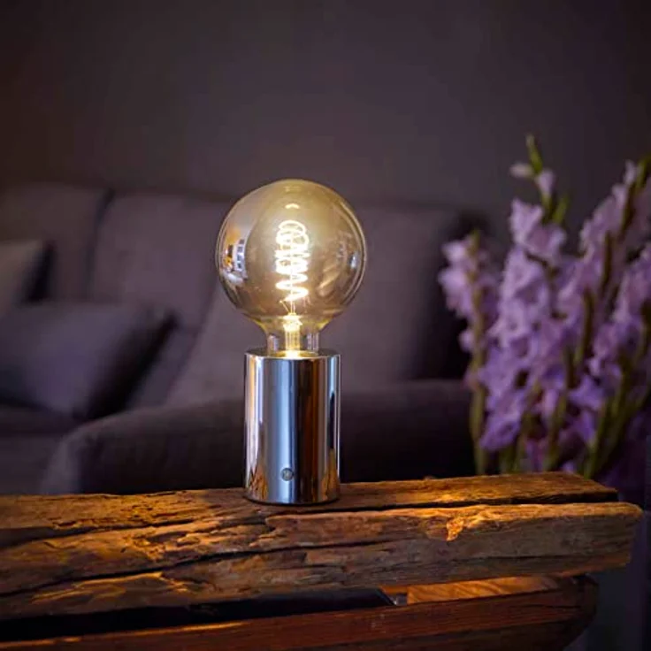 Northpoint LED Akku Tischlampe Edison Style, 2000mAh Touch Dimmer, chrom mit dunkler Glühbirne – Bild 5