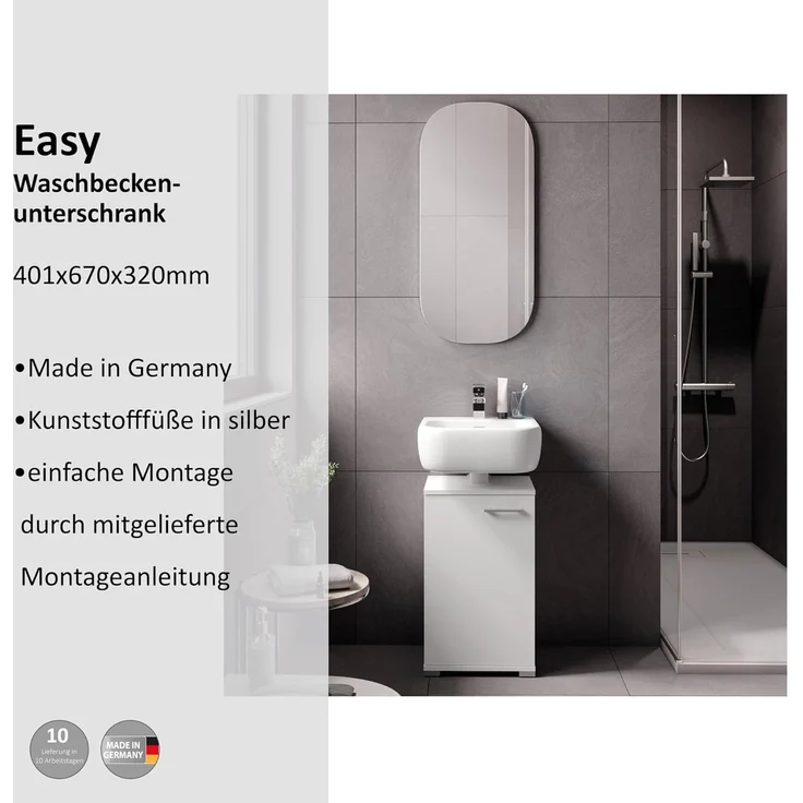Fackelmann Easy Waschbeckenunterschrank 40 cm – Hochwertiger Badschrank in zeitlosem, weißem Design, stilvoll und platzsparend – Made in Germany – Bild 4
