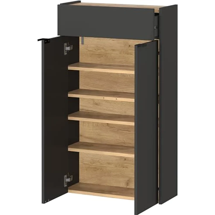 XXXL GW-Ameca Garderobe, 2-teilig in Graphit und Eiche mit Schuhschrank und Spiegel, 56x200x22 cm – Bild 5