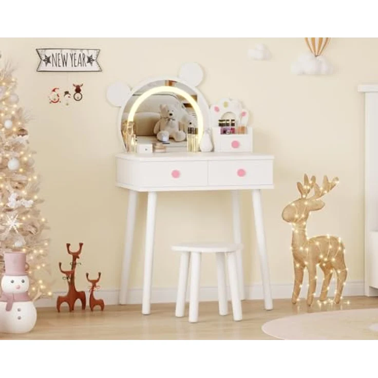 GarveeLife Schminktisch für Kinder, Mädchen, mit Spiegel & LED-Licht in 3 Farben mit 2 Schubladen, für Kinder von 3 – 8 Jahren, 55 x 38 x 101 cm – Bild 6