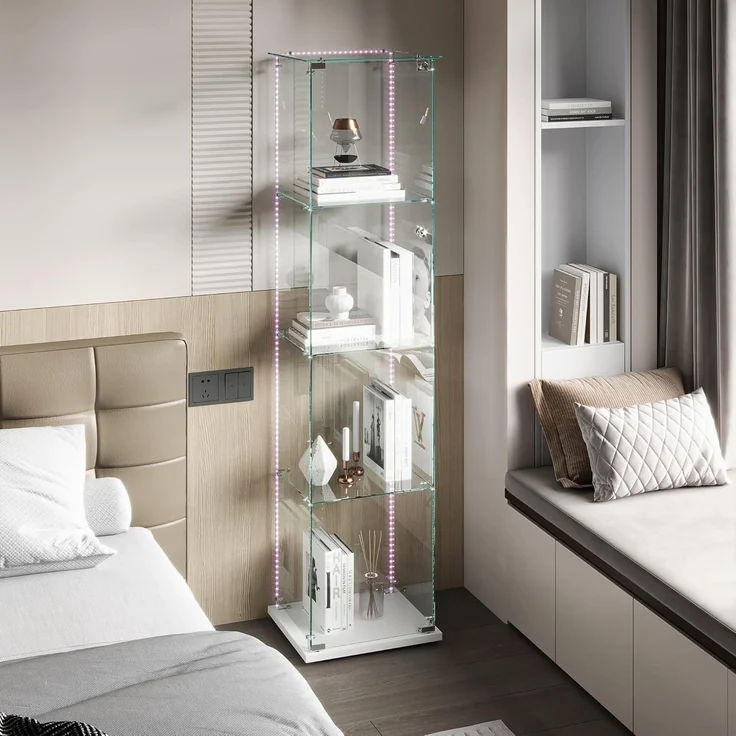 Glasvitrine Standvitrine mit LED 4 Etagen Holz – Bild 4