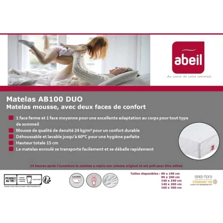 Abeil Matratze AB100 Duo aus Schaumstoff, 160 x 200 cm, Weiß, Königin – Bild 7