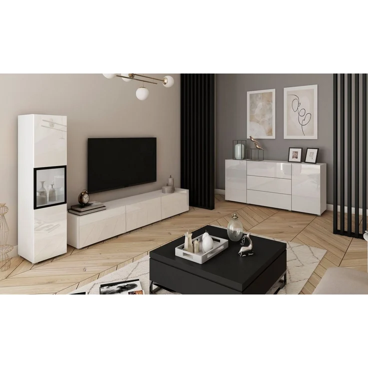 INOSIGN Wohnwand BERLIN I, (Komplett-Set, 2-St), moderne grifflose Mediawand Breite 220 cm, Vitrine mit Verglasung – Bild 2