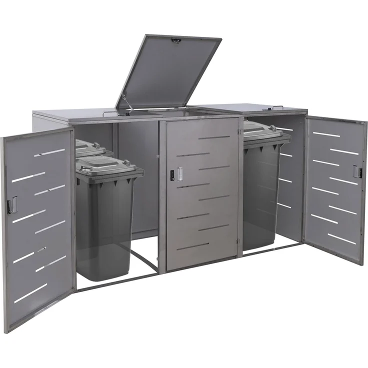 XL 3er-/6er-Mülltonnenverkleidung HWC-E83, Mülltonnenbox, erweiterbar 116x212x98cm ~ Edelstahl 85kg – Bild 1