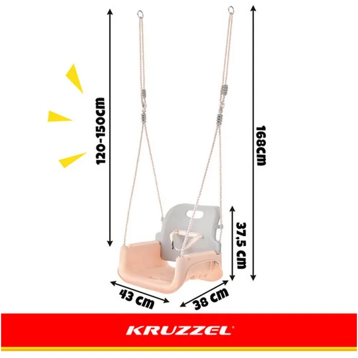 KRUZZEL 3-in-1 Babyschaukelsitz, Kinderschaukel mit Rückenlehne, Sicherheitsbügel und verstellbaren Seilen, verschiedene Farbvarianten