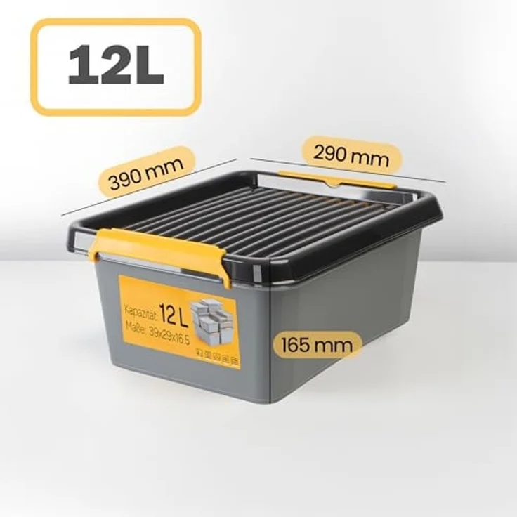 KONZEPT Aufbewahrungsbox mit Deckel, Stapelbox Set 2 Stk. für Keller, Werkstatt, Garage (2er Set), Stapelbare Boxen in verschiedenen Größen – Bild 2