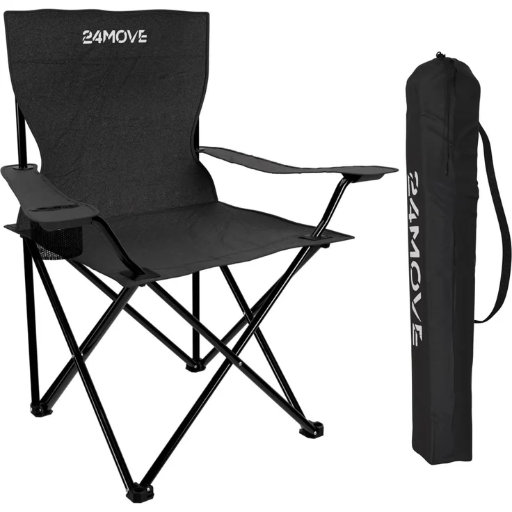 24Move Campingstuhl 24MOVE® Campingstuhl, 2er Set, Anglerstuhl, Getränkehalter, schwarz, mit Tragetasche, schwarz, Klappstuhl, bis 100kg belastbar – Bild 3