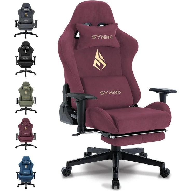 Gaming Stuhl Hochwertiger Stoff Atmungsaktiv Verstellbar Fußstütze Schwarz Rot – Bild 1