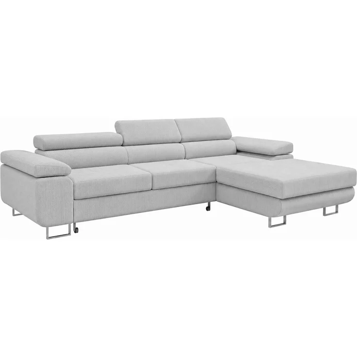 KRISAN MÖBEL Ecksofa PASSANO in Hellgrau 275 x 90 x 202 cm, rechte Ausführung mit Schlaffunktion und Bettkasten – Bild 1