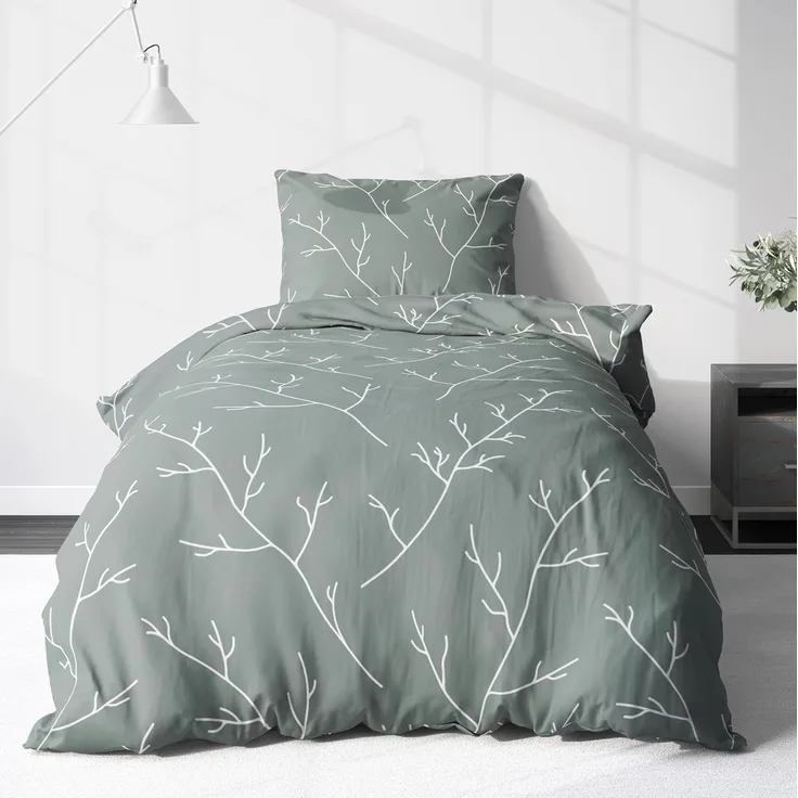 LINKHOFF Bettwäsche Renforce Bettwäsche 135x200cm + 80x80cm 2tl. - Zweigemuster in Jade, Grün/Weiß Bettwäsche Äste Zweige Grün - 100% Baumwolle