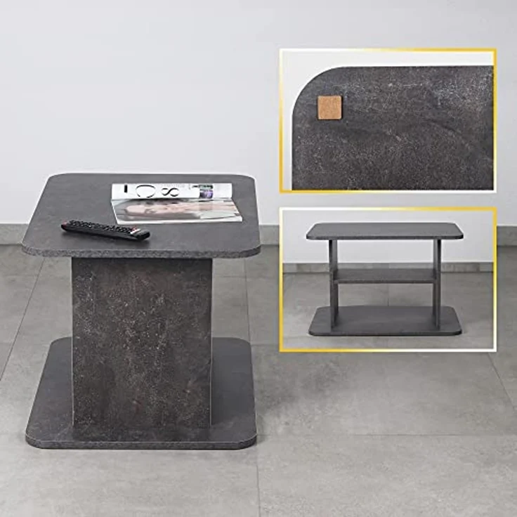 RICOO Couchtisch mit Stauraum 69 x 50 x 45 cm, Couchtisch Holz, Wohnzimmertisch für Couch Betonoptik Grau – WM094-BG, Tisch Wohnzimmer Tisch, Sofatisch, Coffee Table, Couchtisch klein, Couch Tisch – Bild 4