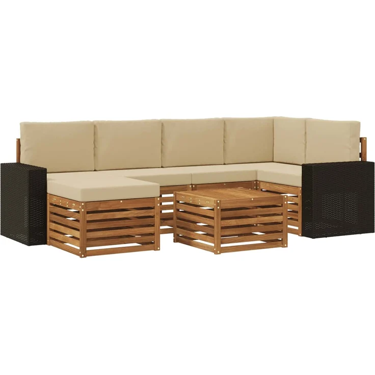 vidaXL Outdoor-Sofagarnitur 7 stk. 5-Sitzer Natur und Beige 3384604 – Bild 2